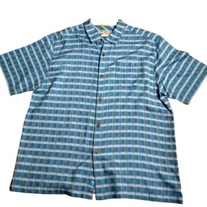 Tommy Bahama Casual Silk Plaid Button Down Short Sleeve Shirt Size XL